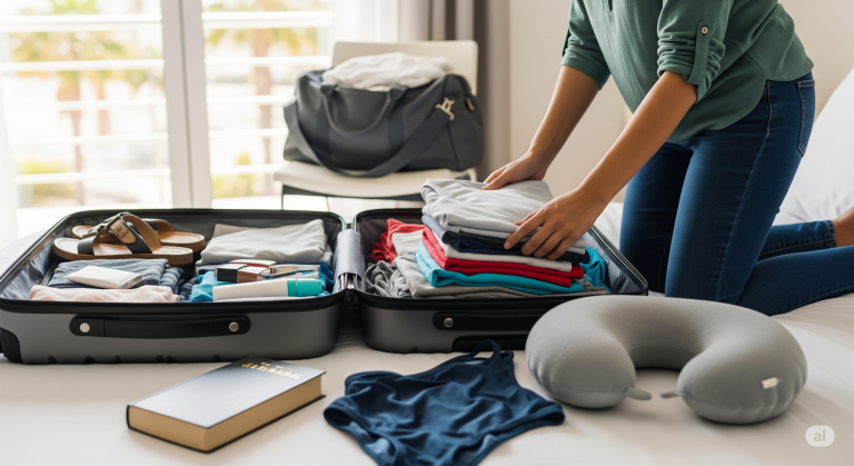 Grafika pokazująca osobę pakującą się na wakacje