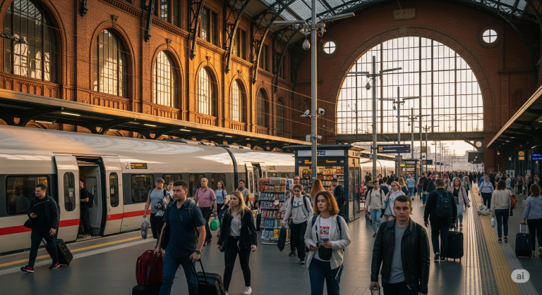grafika pokazująca polski dworzec kolejowy