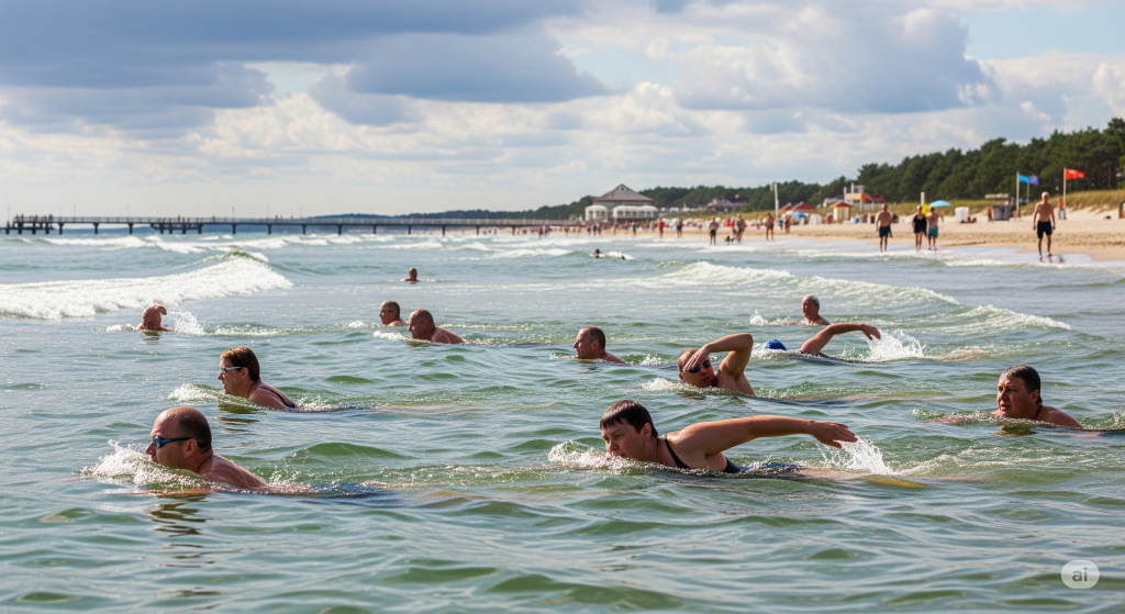 Dorośli pływający po morzu polskim