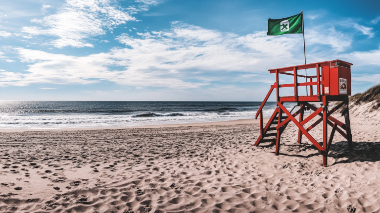 zielona flaga na plaży